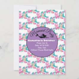 Convite Cor-de-Rosa para Festa da Sereia Roxa