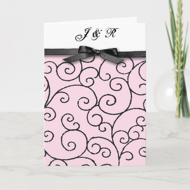 Convite cor-de-rosa & preto do casamento (Frente)