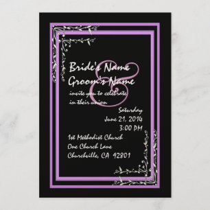 Convite cor-de-rosa preto & roxo do casamento do