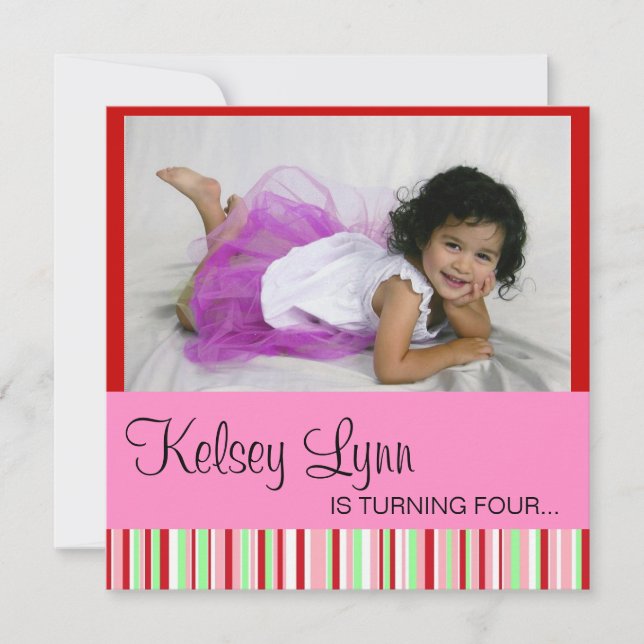 Convite cor-de-rosa vermelho da foto da melancia (Frente)