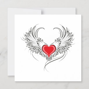 Convite Coração Anjo Vermelho com asas