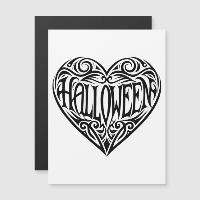 Convite Coração de Halloween, Coração Preto, Feriado (Frente/Verso)
