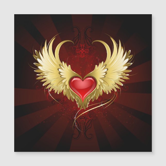 Convite Coração Vermelho com Asas Ouros (Frente)