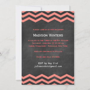 Convite Coral & Chalkboard Chevron Bat Mitzvah