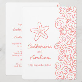 Convite coral do casamento de praia do redemoinho