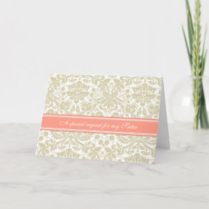 Convite Coral Tan Damask Sister Bridesmaid Invitation