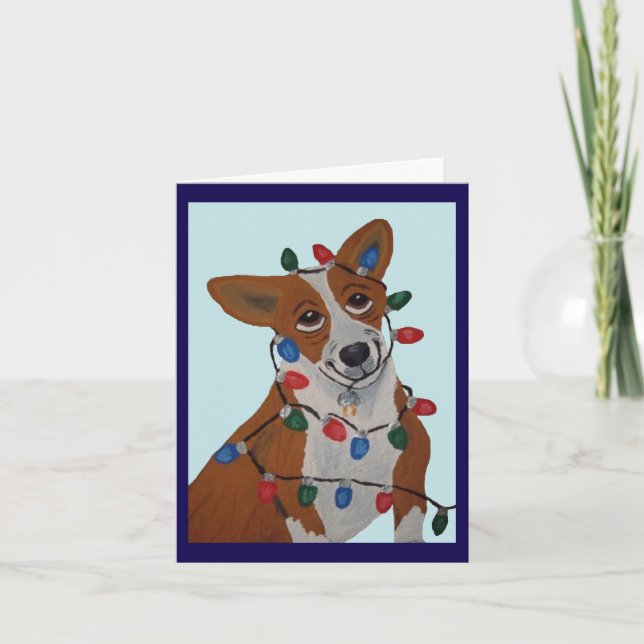 Convite Corgi enroscado em Luzes de Natal (Frente)