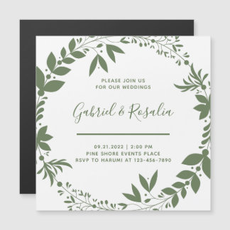 Convite Coroa de casamento simples branca e verde-oliva el