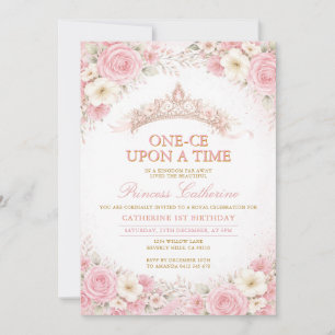 Convite Coroa Floral Rosa Aniversário Princesa