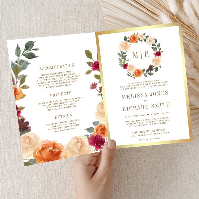 Convite Coroa Floral Rústica Terrosa Código QR Casamento (Criador carregado)