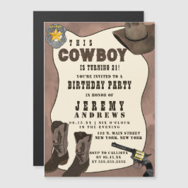 Convite Country Brown Cowboy Watercolor Aniversário