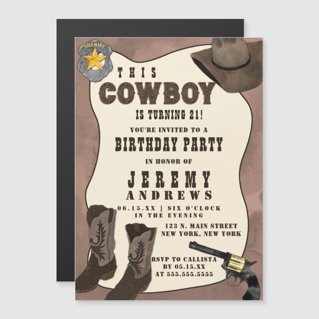 Convite Country Brown Cowboy Watercolor Aniversário (Frente/Verso)