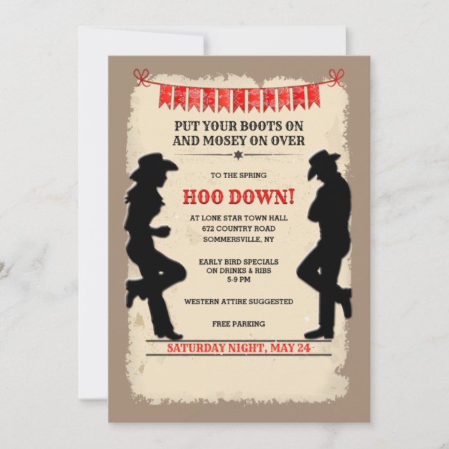 Convite Country Western Hoedown Personalizado (Frente)