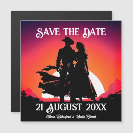 Convite Cowboy e Cowgirl ao pôr do sol salvem a data