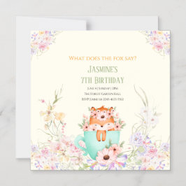 Convite Cozy Fox Forest Magical Floral Birthday Invitation