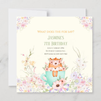 Convite Cozy Fox Forest Magical Floral Birthday Invitation