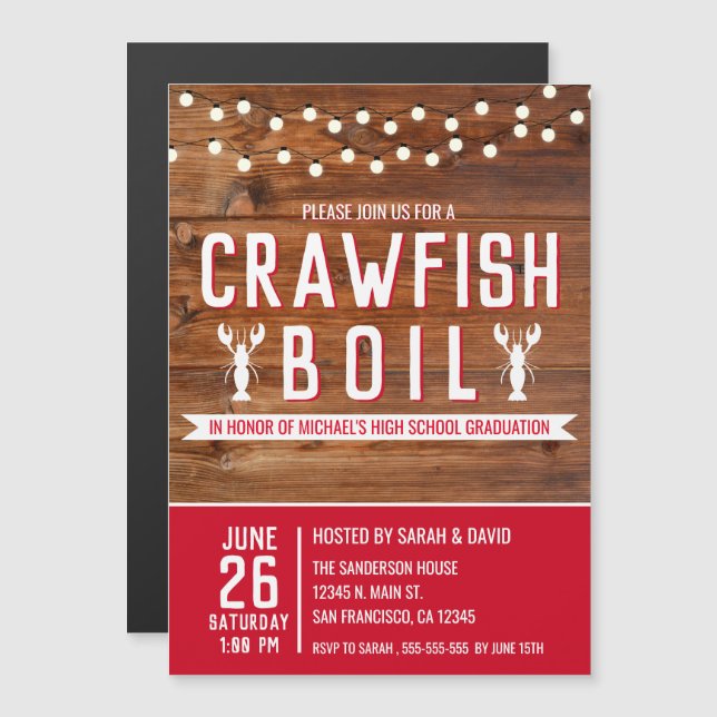 Convite Crawfish Boil Graduation Seafood Party (Frente/Verso)