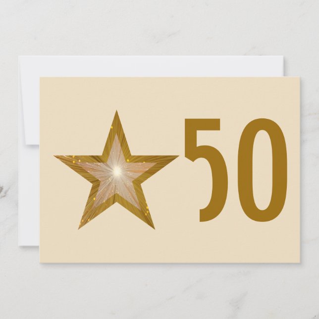 Convite creme de aniversário '50' Estrela Dourada (Frente)
