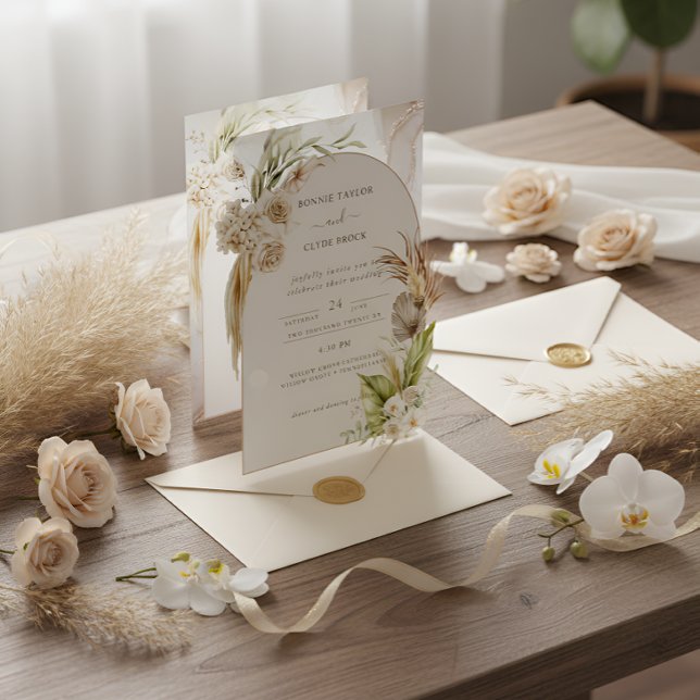 Convite Creme e Marrom Charme Floral Romântico (Criador carregado)