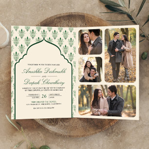 Convite Creme Ikat Verde Esmeralda All in One Casamento In