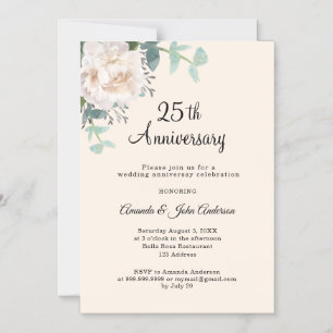 Convite Creme verde floral aniversário de 25 anos de casam