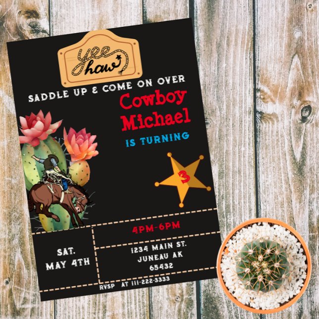 Convite Crianças Wild West Cactus Birthday Boy (Criador carregado)