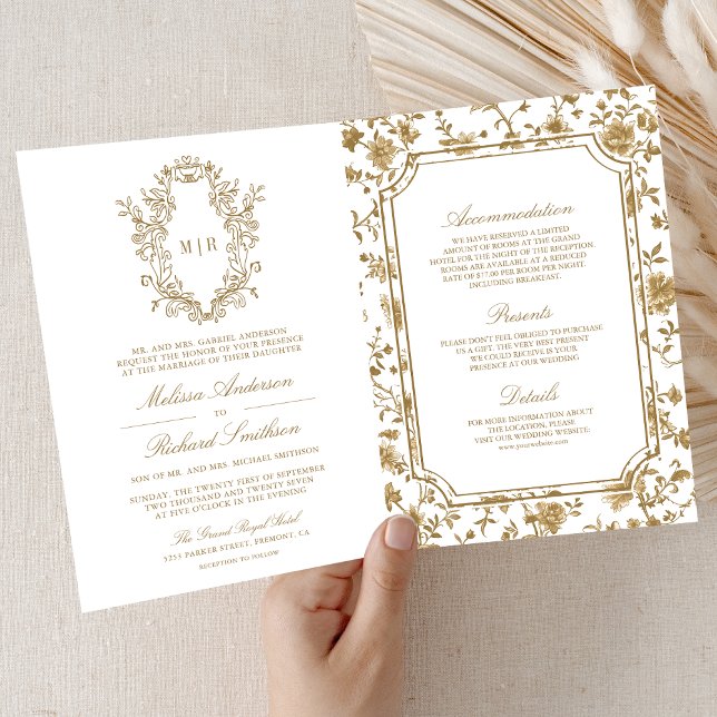 Convite Cumeeira de Chinoiserie Branco e Dourado com Códig (Criador carregado)