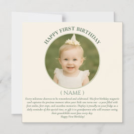 Convite Custom Photo First Birthday Sage Green Thin Magnet
