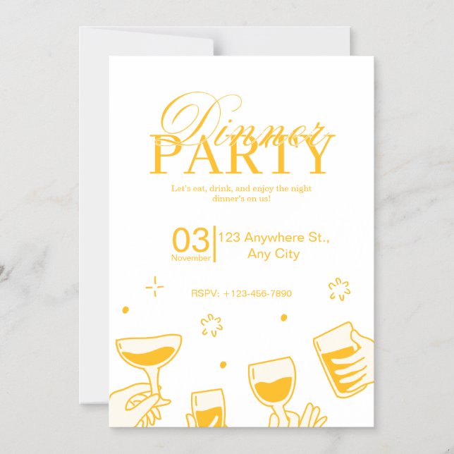 Convite Customizable Dinner Party Invitation Card (Frente)