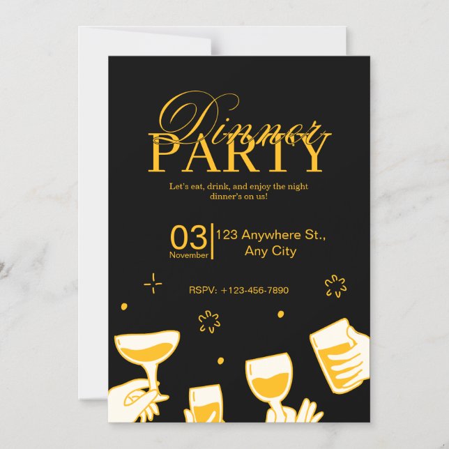 Convite Customizable Dinner Party Invitation Card (Frente)