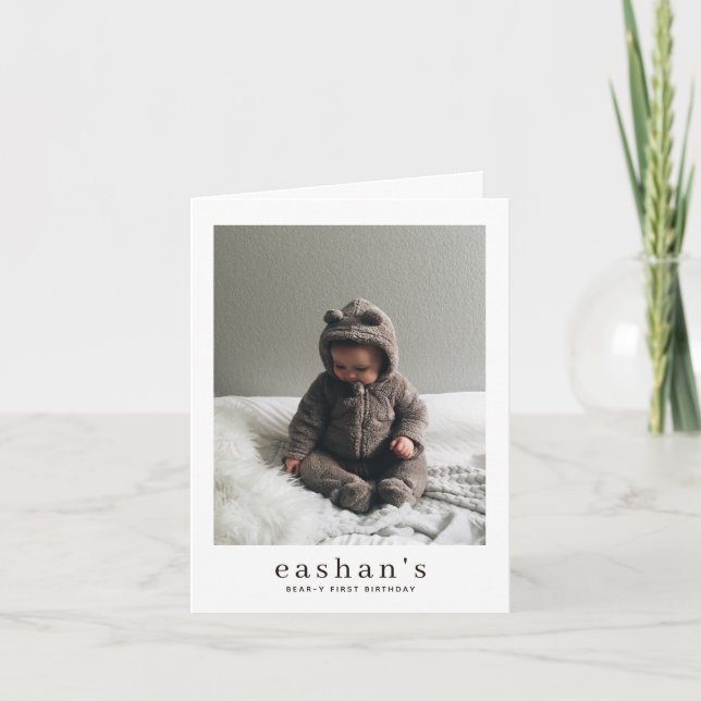 Convite Cute Bear-y First Birthday Photo Folded (Frente)