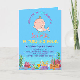 Convite Cute Narwhale Fish Unicorn Rainbow sea Aniversário