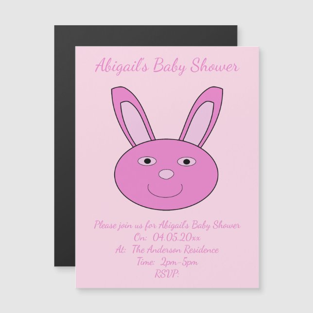 Convite Cute Pink Baby Girl Bunny Face Spring Easter (Frente/Verso)