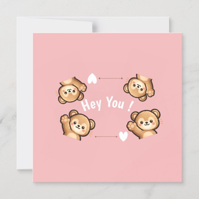 Convite Cute Teddy Bear Magnetic Card – Hey You  (Frente)