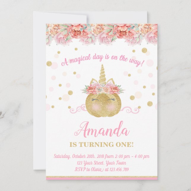 Convite da abóbora do unicórnio, convite do (Frente)