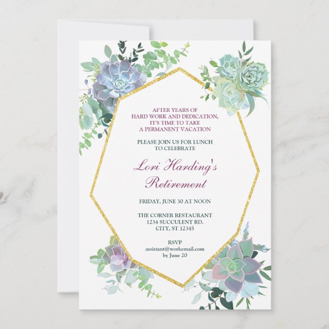 Convite da aposentadoria do Succulent (Frente)