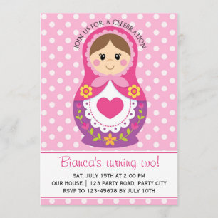 Convite da boneca do russo - aniversário da menin