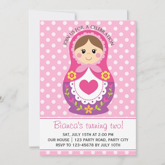 Convite da boneca do russo - aniversário da menina (Frente)