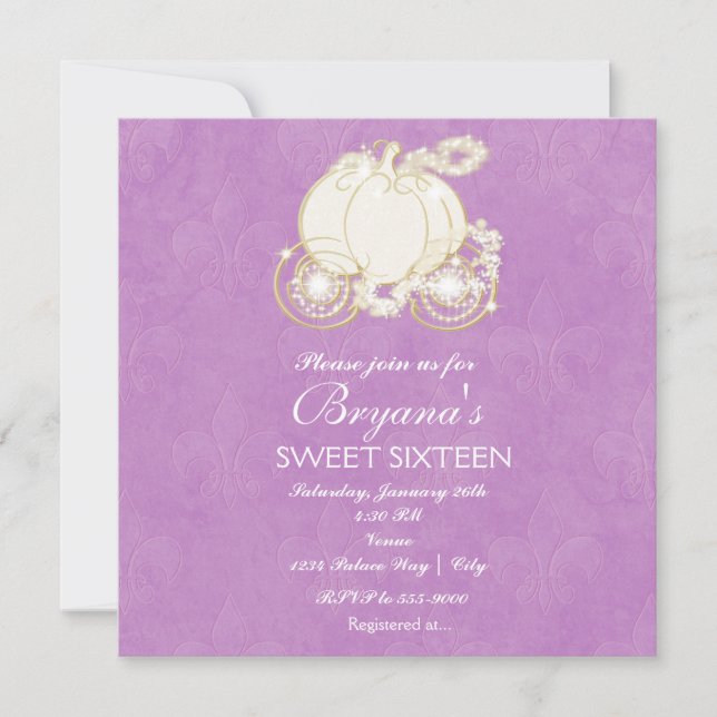 Convite da Carruagem Roxa da Princesa Cinderela (Frente)