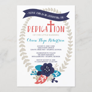 Convite da dedicação do bebê, floral,