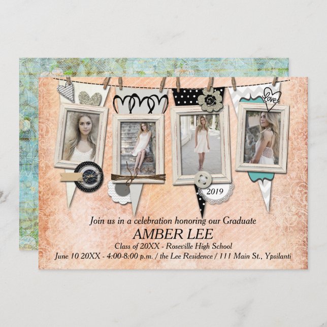 Convite da festa de formatura da foto do chique (Frente/Verso)