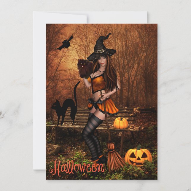 Convite da Festa de Halloween com Bruxa (Frente)