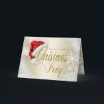 Convite da festa de Natal do floco de neve do<br><div class="desc">O cartão incorporado do convite da festa de Natal com o chapéu vermelho bonito do papai noel e a festa de Natal elegante do brilho do ouro script em um fundo bonito do floco de neve do branco e do ouro. Você pode facilmente personalizar este cartão bonito do convite da...</div>