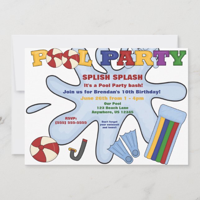 Convite da festa na piscina (Frente)