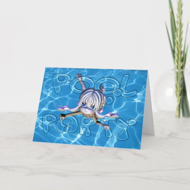 Convite da festa na piscina com a torta de Moonies (Frente)