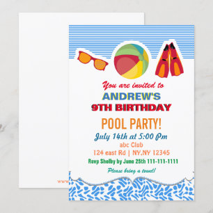 Convite da festa na piscina dos meninos das aletas