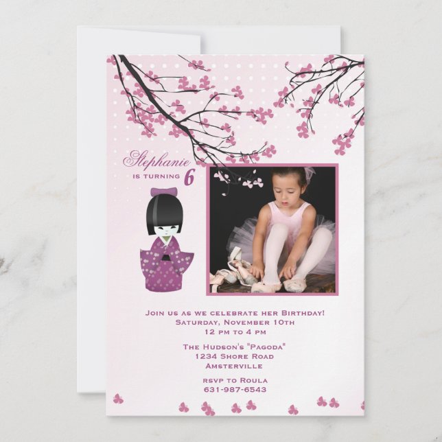 Convite da foto da boneca de Kokeshi (Frente)