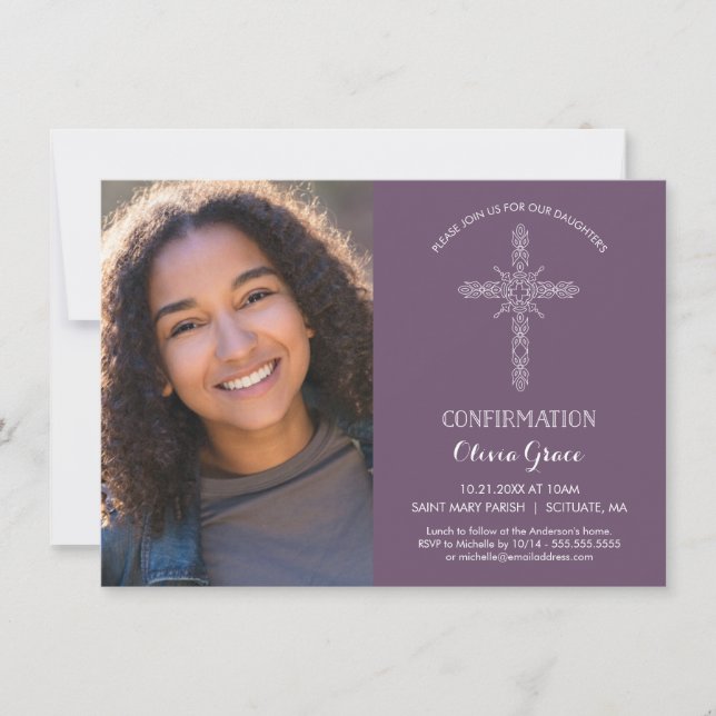 Convite da foto da confirmação - convide com cruz (Frente)