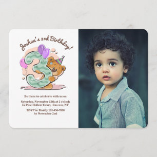 Convite da foto da criança de três anos do urso 