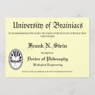Convite da graduação do diploma de Franknstein